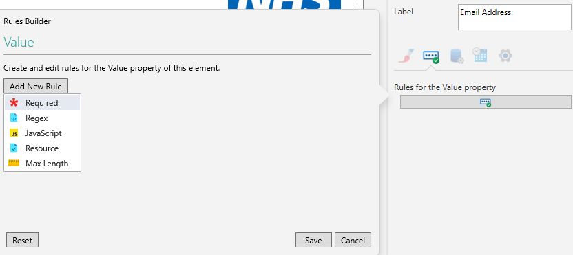Picture showing the Rules Builder. 